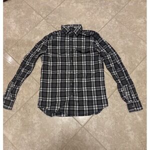 Armani Exchange A|X Mens Long Sleeve Pearl Snap Plaid Shirt Size Small Blue Gray